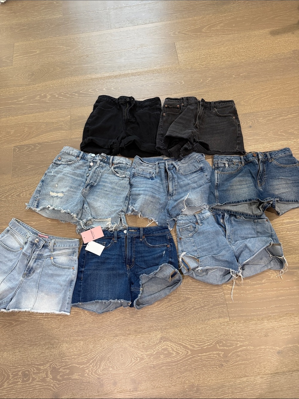 Women's Denim Cutoff Shorts - Light & Dark Blue, Black